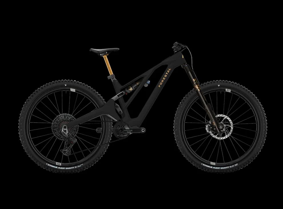 Black carbon Forestal e-Siryon V2 e-MTB with DJI Avinox motor, side view